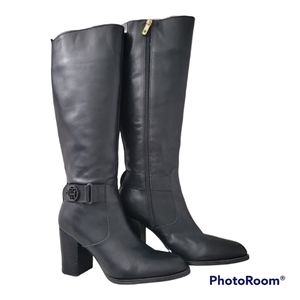 TOMMY HILFIGER Black Leather Block Heel Tall Boots. Size 9M